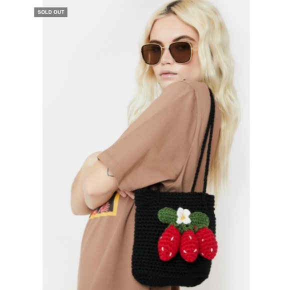 Dolls Kill Handbags - Dolls Kill The Berry Best Knitted Tote Bag